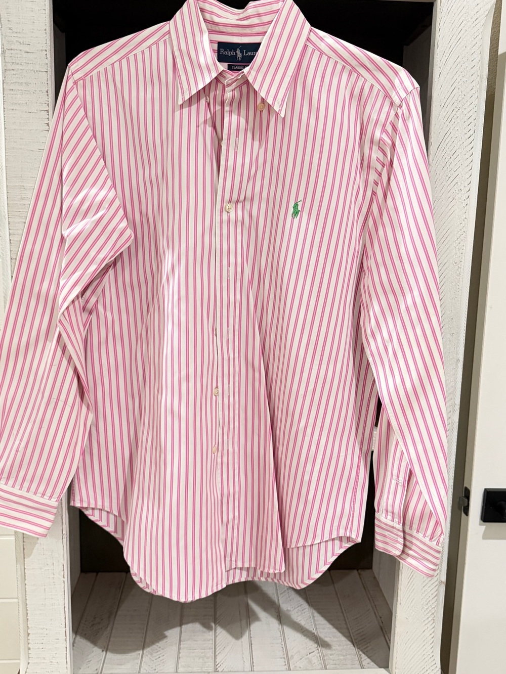 Ralph Lauren Pink/White Vertical Stripe Cotton Dress Shirt